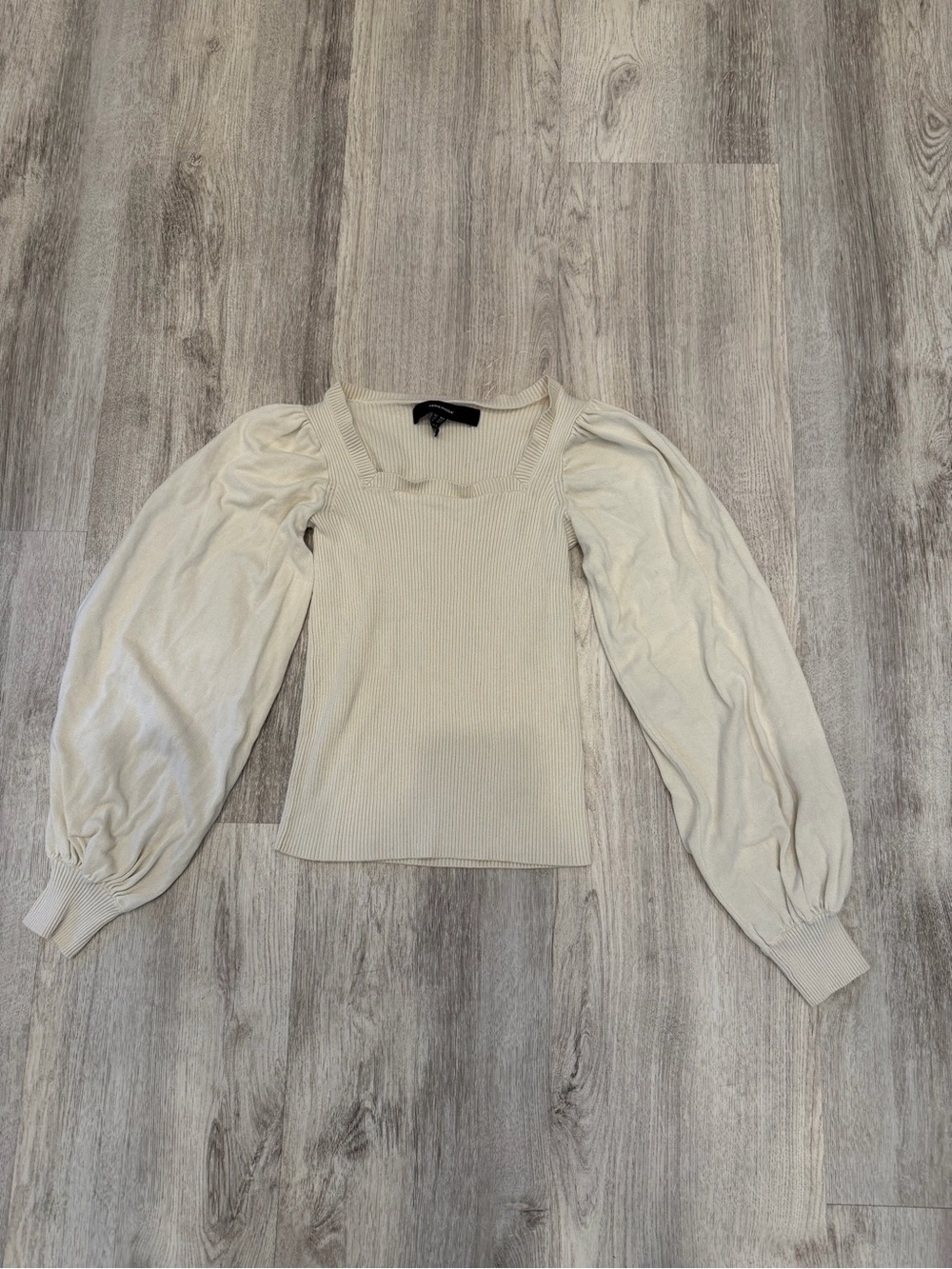 Vero Moda Medium Cream Ribbed Puff Sleeve Square Neck Sweater Top